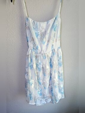 Lulus Blue Floral Mini Dress Large Back Tie Flowy Spring Summer